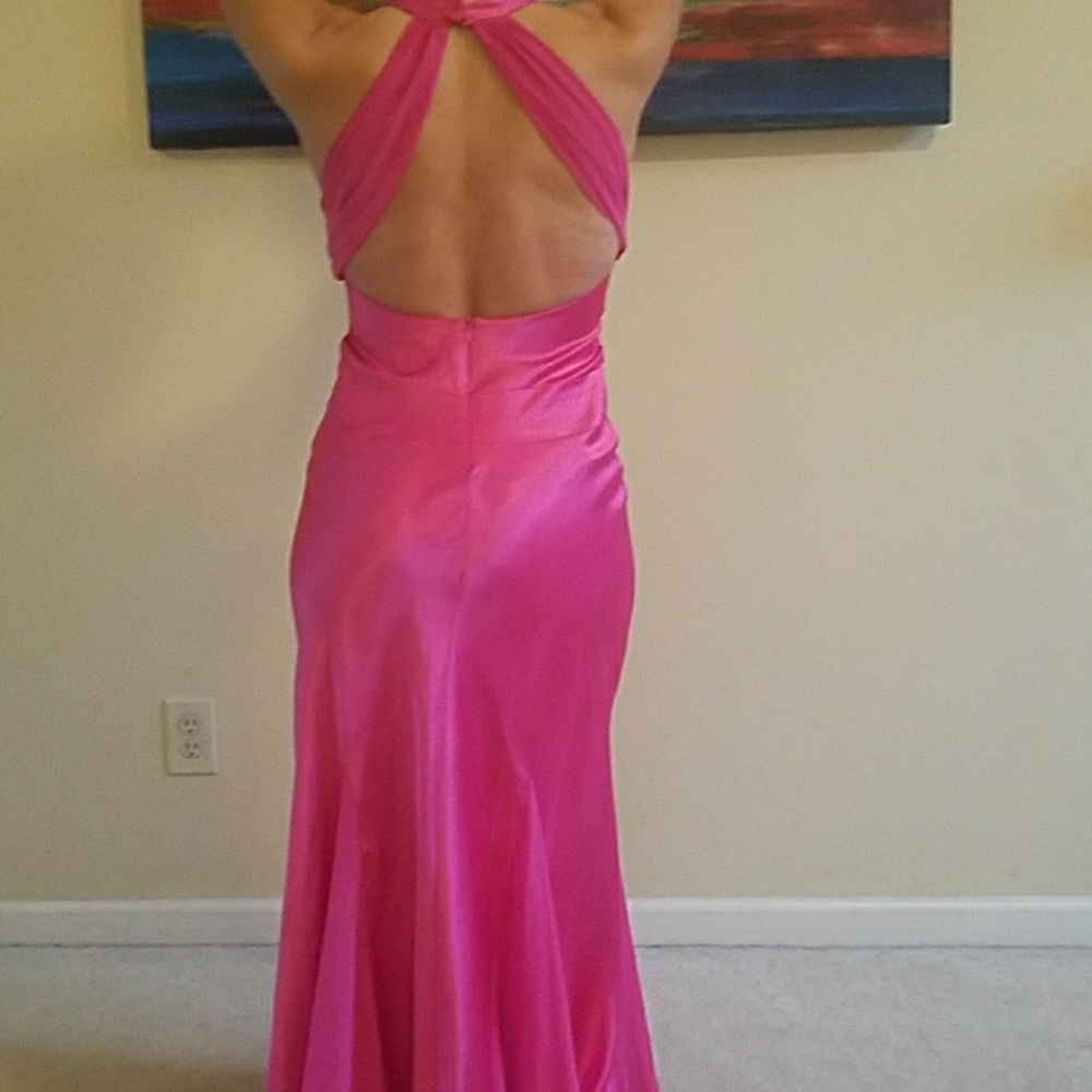 Backless pink mermaid style formal gown